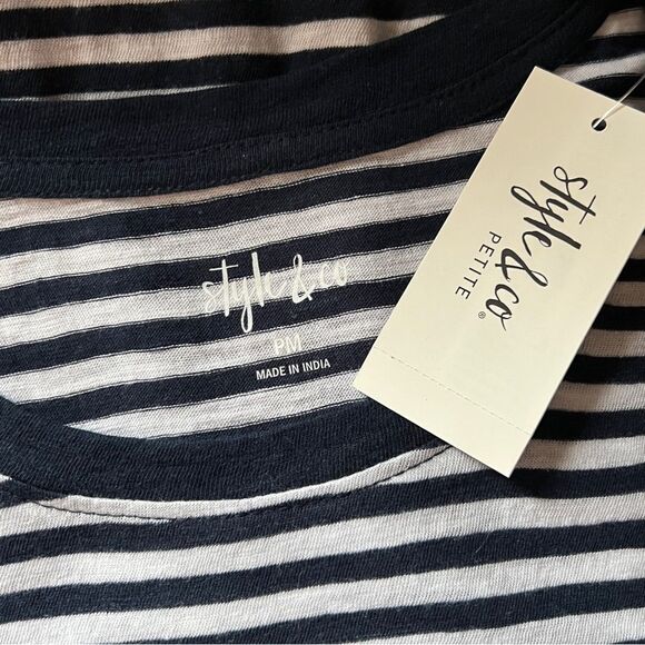 NWT Style & Co Petites Navy Striped T-Shirt - Picture 5 of 6